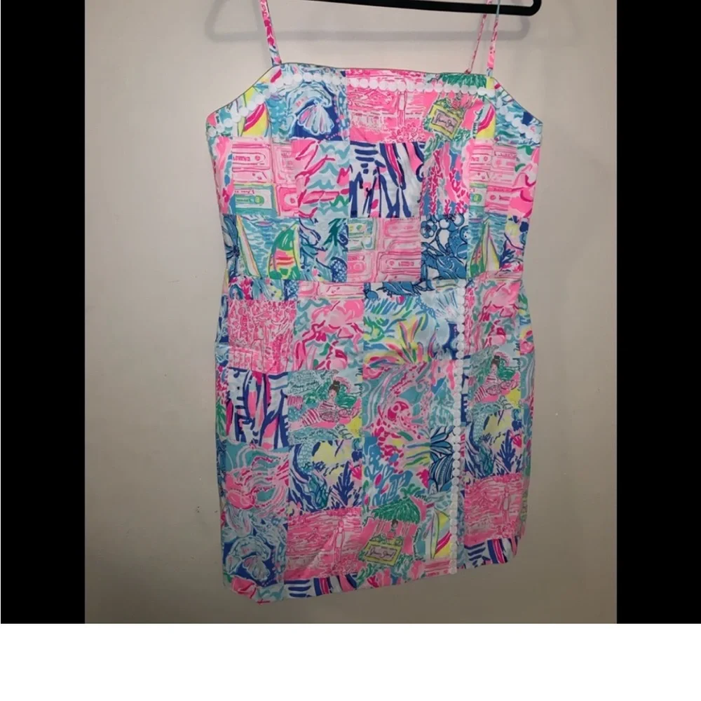 Lilly Pulitzer Pink, Blue & Green Patchwork Print Sleeveless Romper - Picture 1 of 10